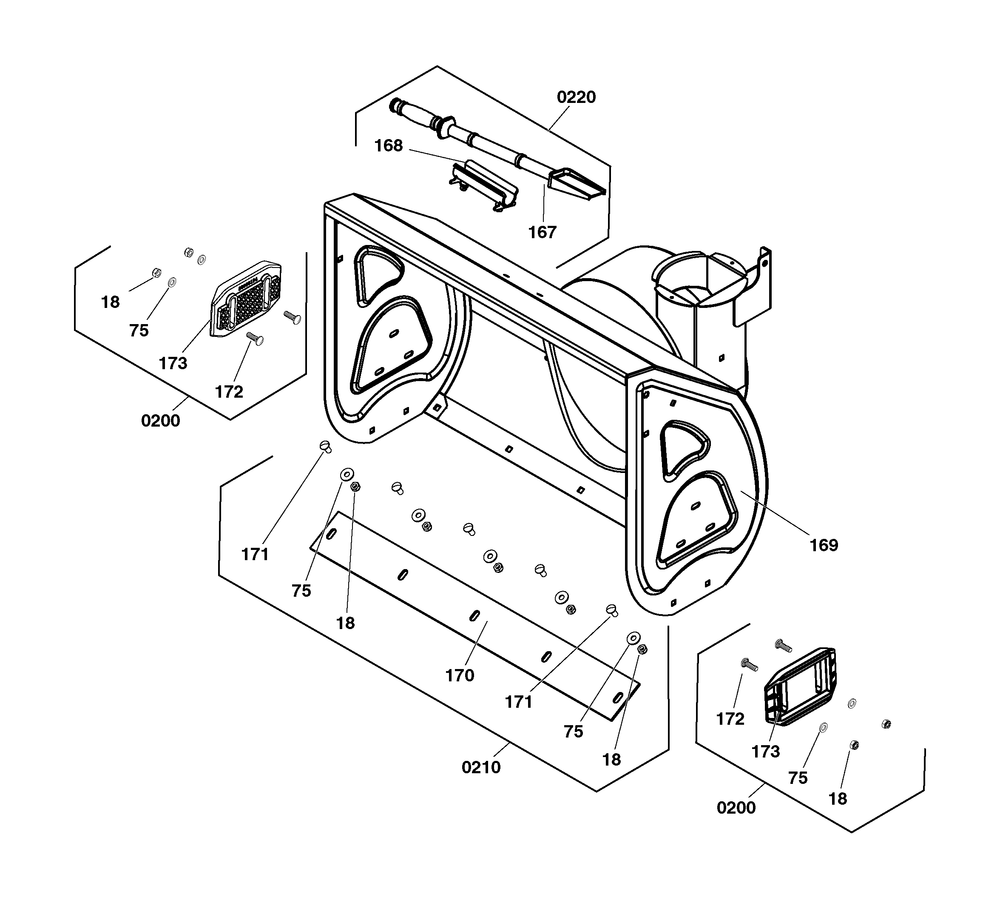 Auger Housing Group Diagram and Parts List for 1696619-04-S1227 2019 Briggs and Stratton Snow Blower